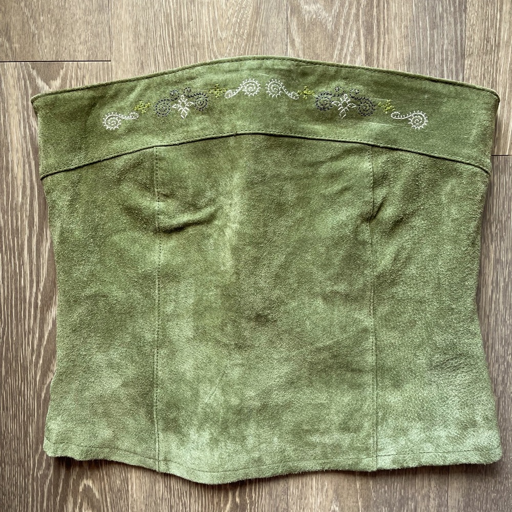 Vintage Moss Green Leather Corset Style Top Sz L